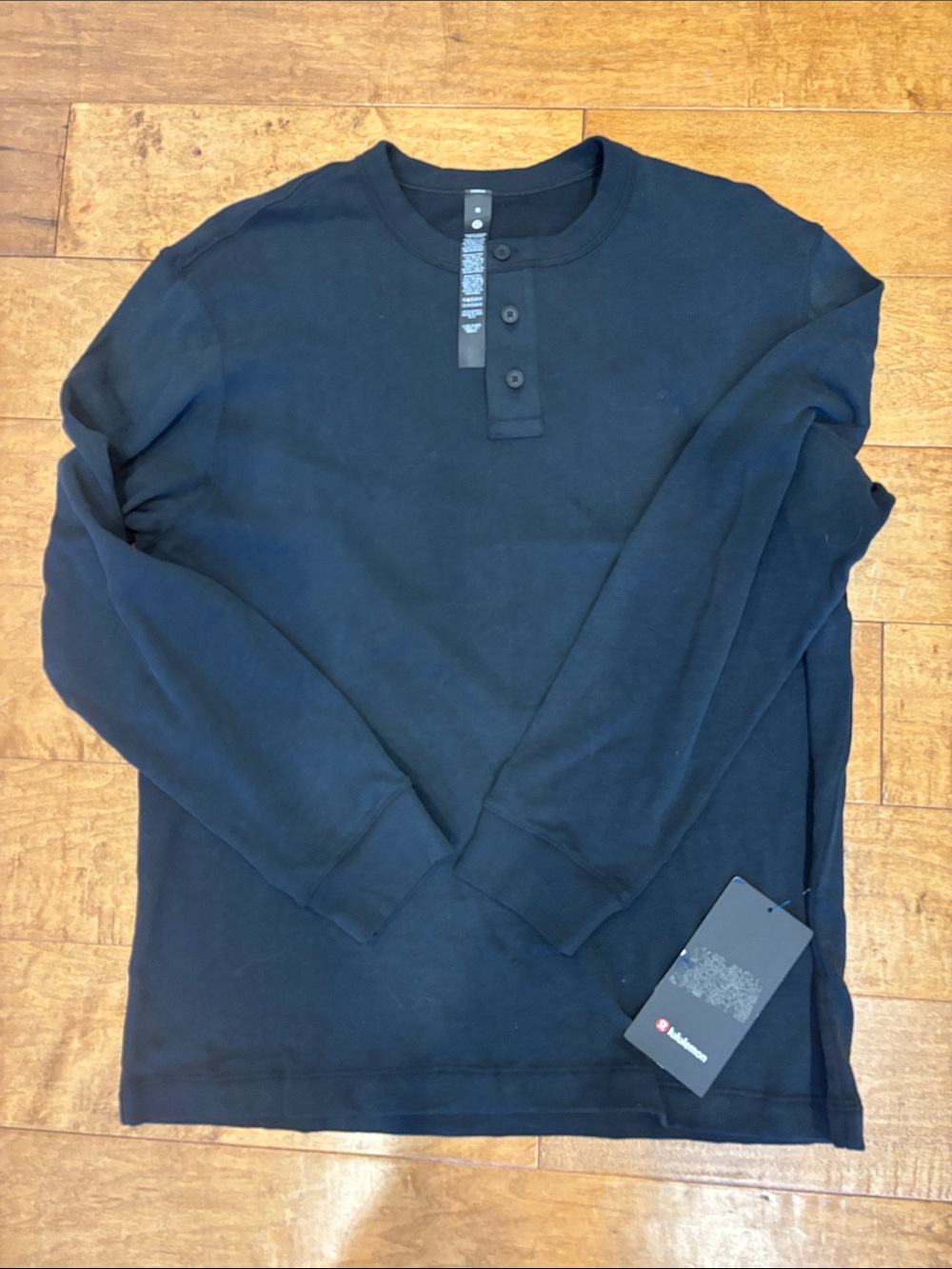 lululemon Black Slub Cotton Jersey Long-Sleeve Henley Relaxed Fit Medium NWT